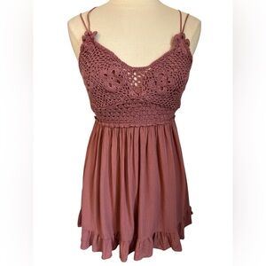 Aeropostale Mauve Pink Crochet Boho Dress w/adjustable spaghetti straps Size M